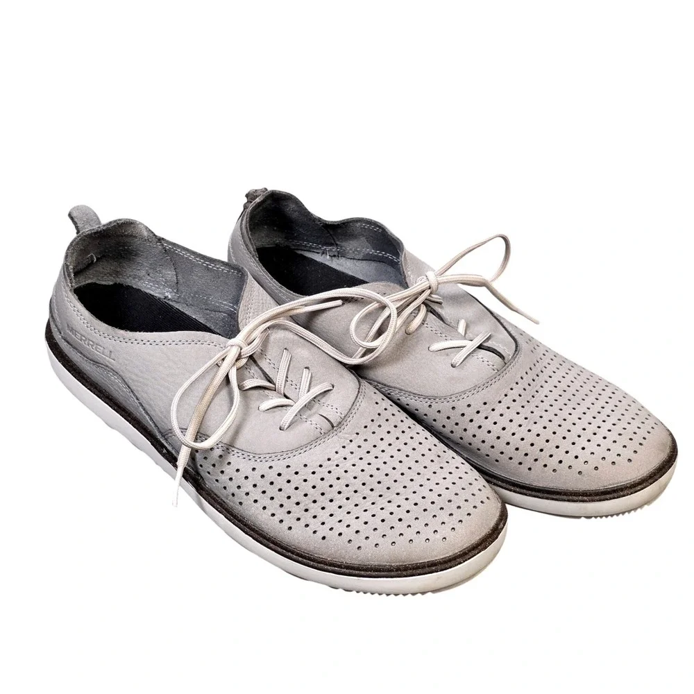 Merrell Sleet Perforated Leather Oxford Casual Shoes Womens Size 10.5 Gray